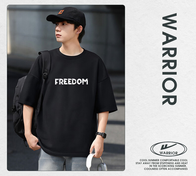 Warrior Men's Summer Short Sleeve T-Shirt Breathable Sweat-Absorbing Crew Neck Basic Printed Top 22
