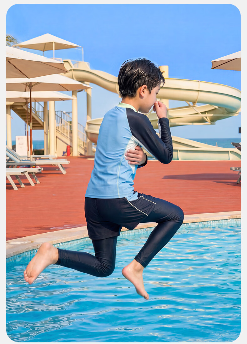 LI-NING Kids Two-Piece Long Sleeve Rash Guard and Pants Swimwear Sun Protection Boys Surfing Suit 8511 Blue Size 160 14