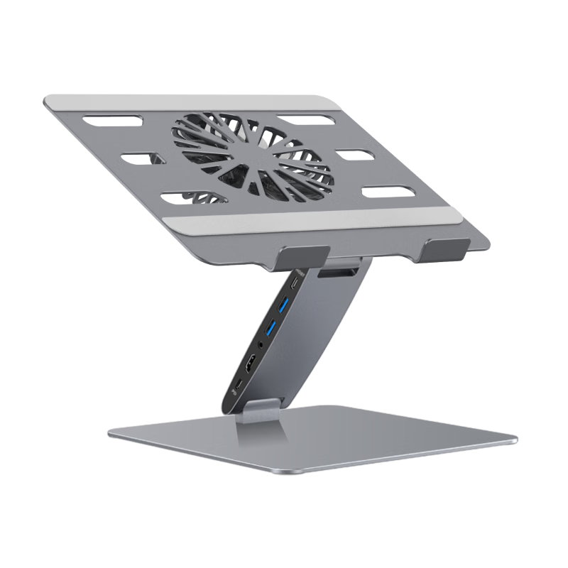 Hanzichen Laptop Stand with 12-Port Type-C Docking Station, 4K60Hz Display, PD 100W Power Delivery, USB 3.0, Gigabit Ethernet, Vertical Laptop Stand with Cooling Fan