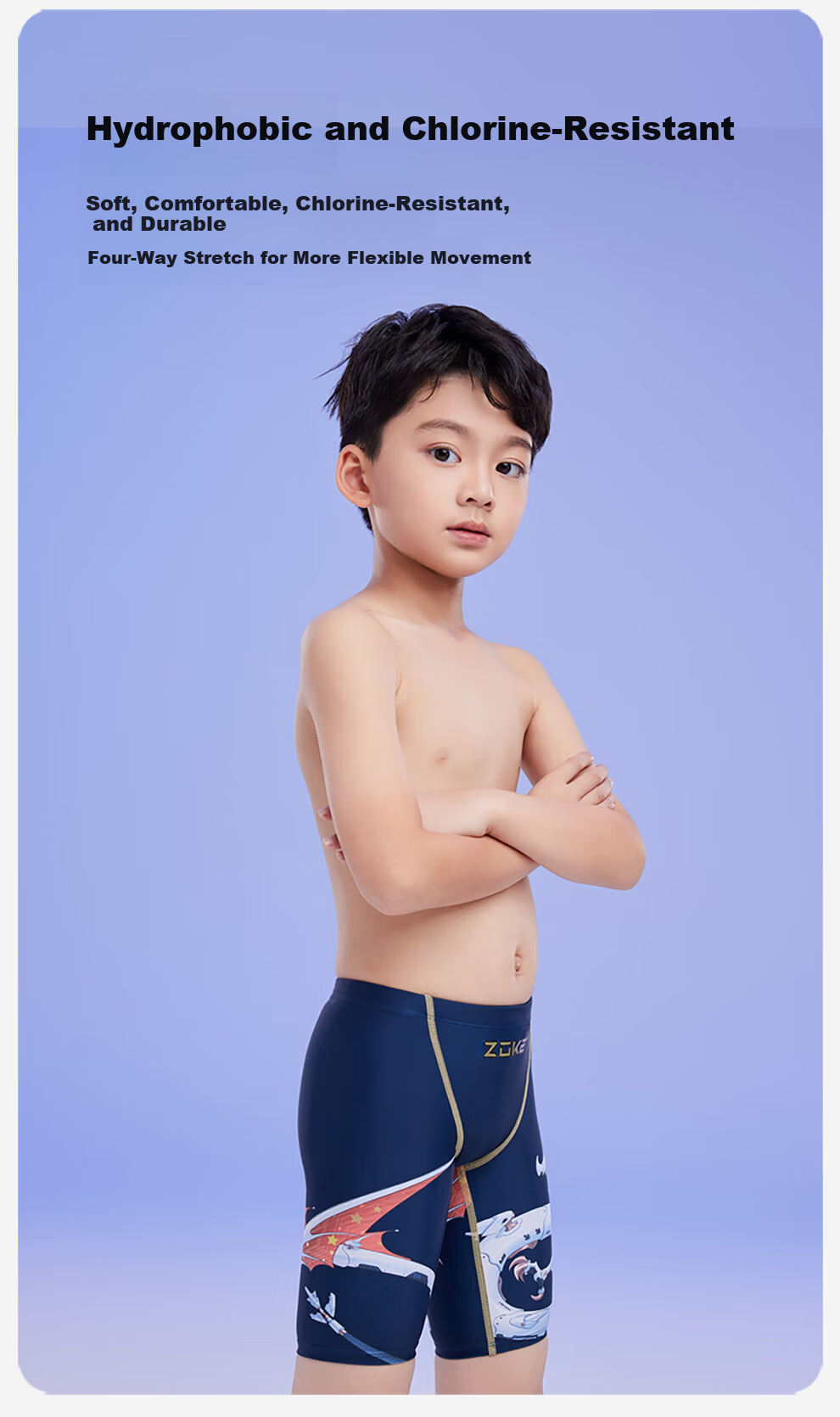 ZOKE Youth Boys Professional Training Competition Five-Point Swim Trunks 124526884-2 Dark Blue Base China Dragon 150 3