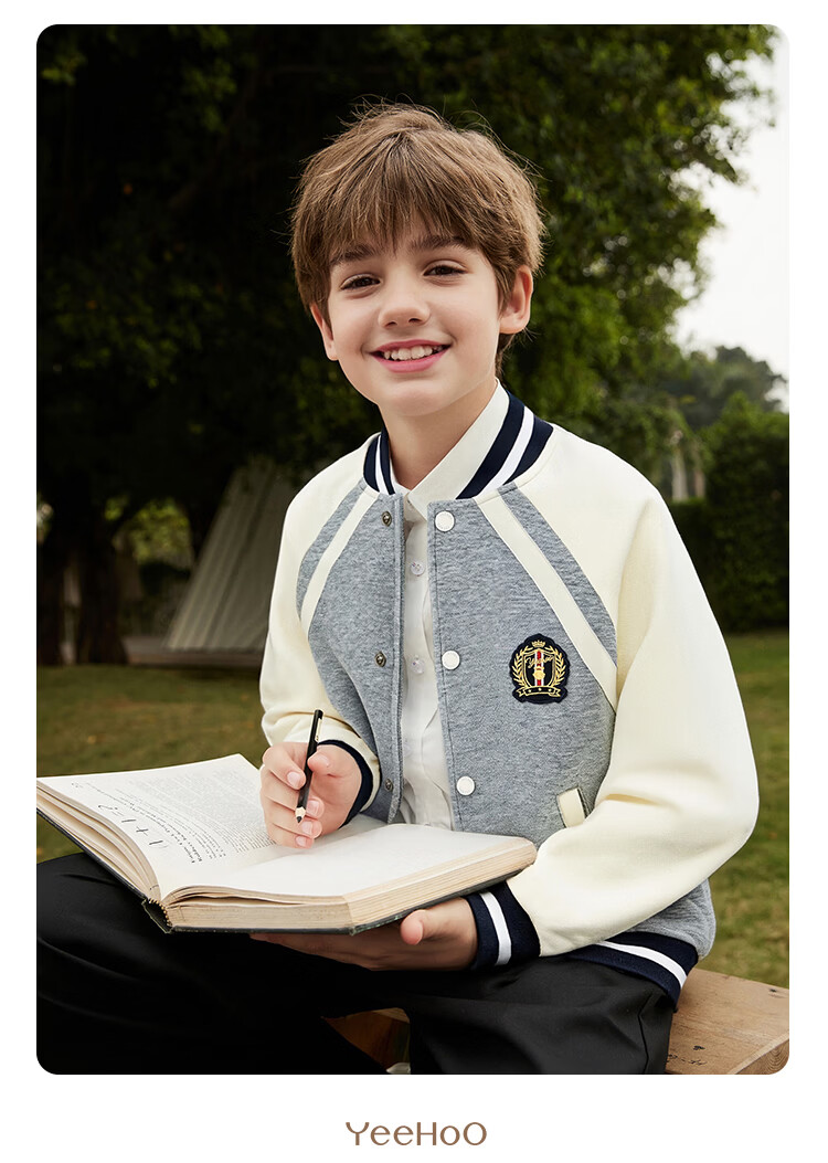 YEEHOO Boys' Jacket, Children's Baseball Uniform, Big Kids' Sweatshirt, Preppy Style Cool Sportswear Autumn Wear, Blue, Size 140 9