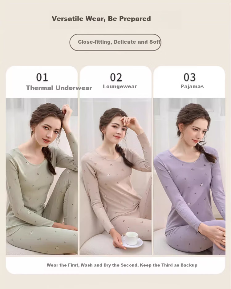 LangSha Youth Cotton Thermal Underwear Set for Girls 10A Antibacterial Thin Warm Cotton Top and Bottom Pajamas Student Teenager 8