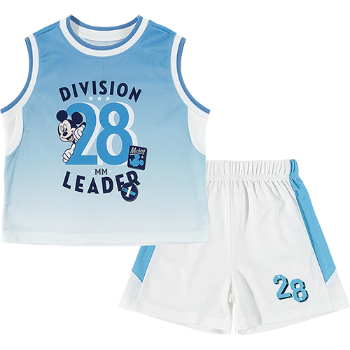 Disney Mickey Basketball Jersey Summer New Boys' Sleeveless Breathable T-Shirt Short Tennis Soccer Shirt Sky Blue 130