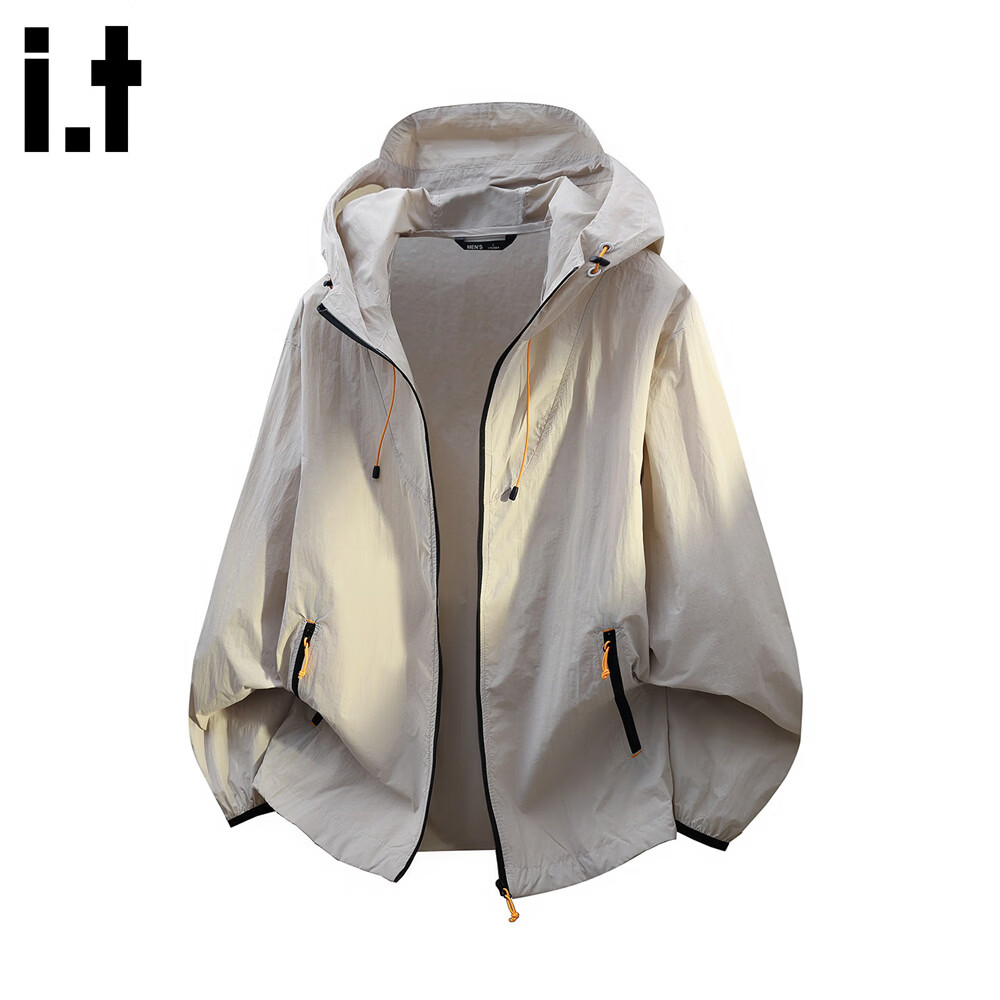 :CHOCOOLATE IT Summer Lightweight Casual Breathable Sun Protection Skin Jacket Unisex Loose Hooded Coat Light Khaki S