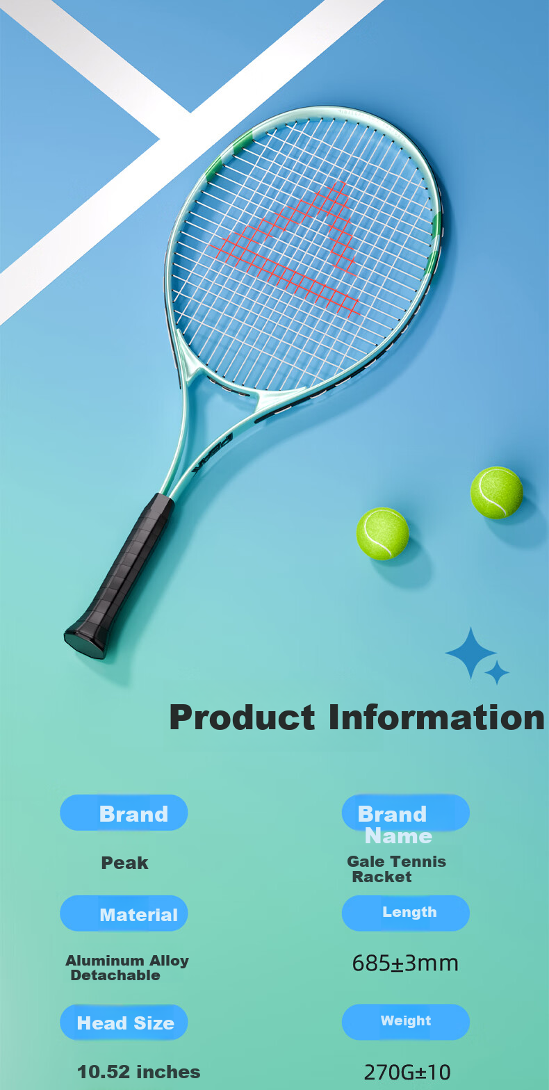 Peak Tennis Racket Adult Training Competition Advanced Lightweight Shock Absorption Rebound Single Racket Set Light Green 8