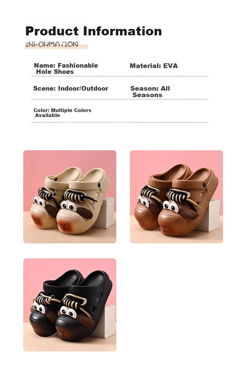 GUOLUOFEI Women's Cute Big Eye Dog Clog Sandals, Soft Sole, Closed Toe, Casual Outdoor Slip-Resistant Thick-Soled Beach Shoes, Brown Size 44-45 4