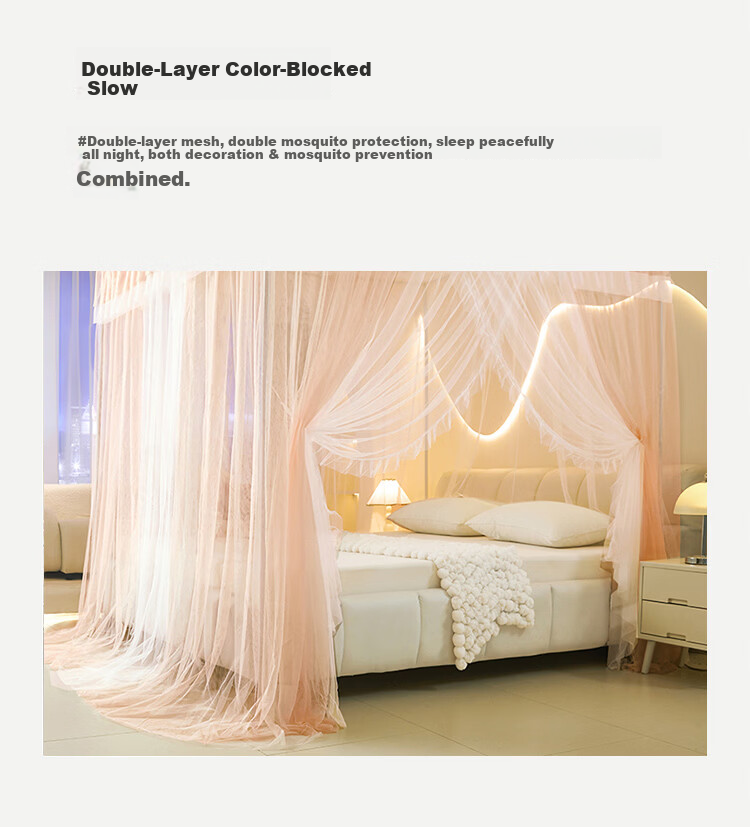 Hodo Encrypted Gauze Elegant Double-Layer Floor-Length Palace Mosquito Net 1.8×2m Home Three-Door Blue Gray 15