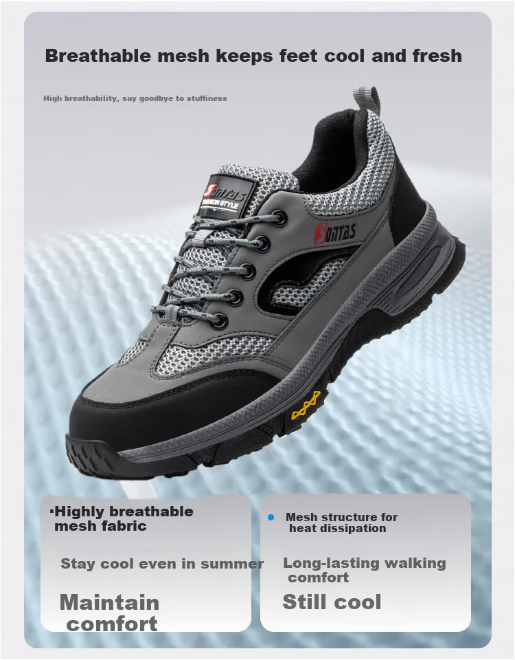 SONTAS Men's Summer Breathable Mesh Safety Shoes Anti-Smash Anti-Puncture Steel Plate Steel Toe Lightweight Ultra-Soft Work Insulated Size 40 Comfortable Ultra-Light Black All-Season Safety Shoes 3