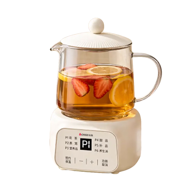 CHIGO Mini Health Pot Health Cup Electric Stew Cup Electric Heating Cup Constant Temperature Flower Tea Kettle Water Boiler Office Cup 0.5L Full Glass Body with Filter Birthday Gift