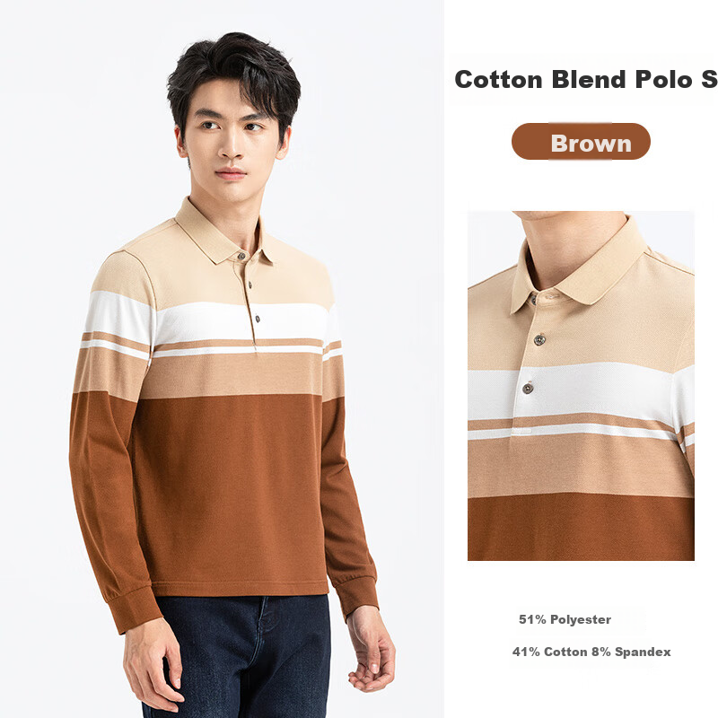 Langdun Long Staple Cotton Spring New Men's Long Sleeve Striped Polo Shirt Business Top