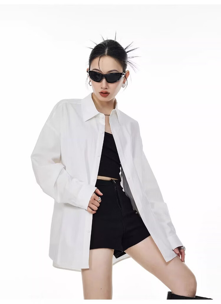 ICH MODE Blue Long Sleeve Women's Shirt Summer Loose Casual Blouse Versatile Trendy Top Jacket Blue S 7