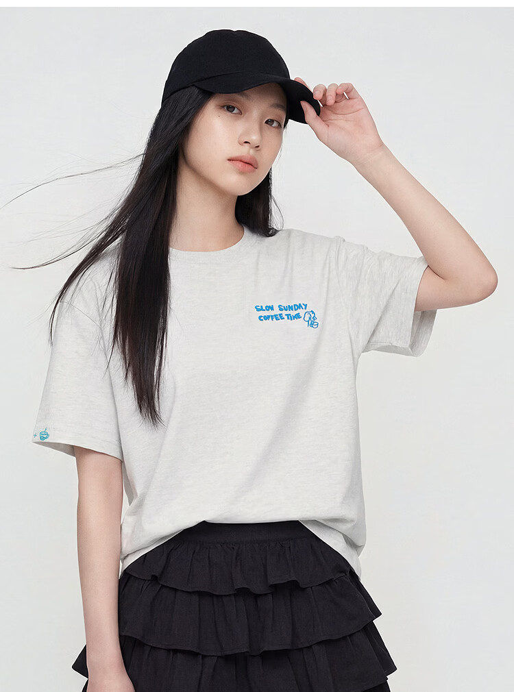 Semir Mall Style | Women's Summer Short Sleeve T-Shirt Embroidered Print Loose Drop Shoulder 2026 Boutique Clothing 101326100037 12