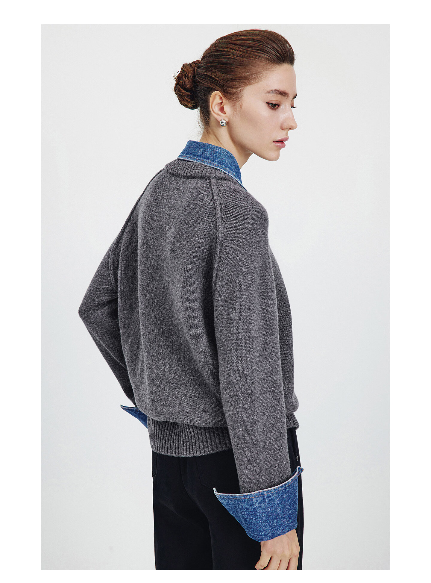 Navikail Italian Small Sailboat 25th Anniversary New Knit Sweater Women Loose Denim Patchwork Wool Sweater 2334015502 19