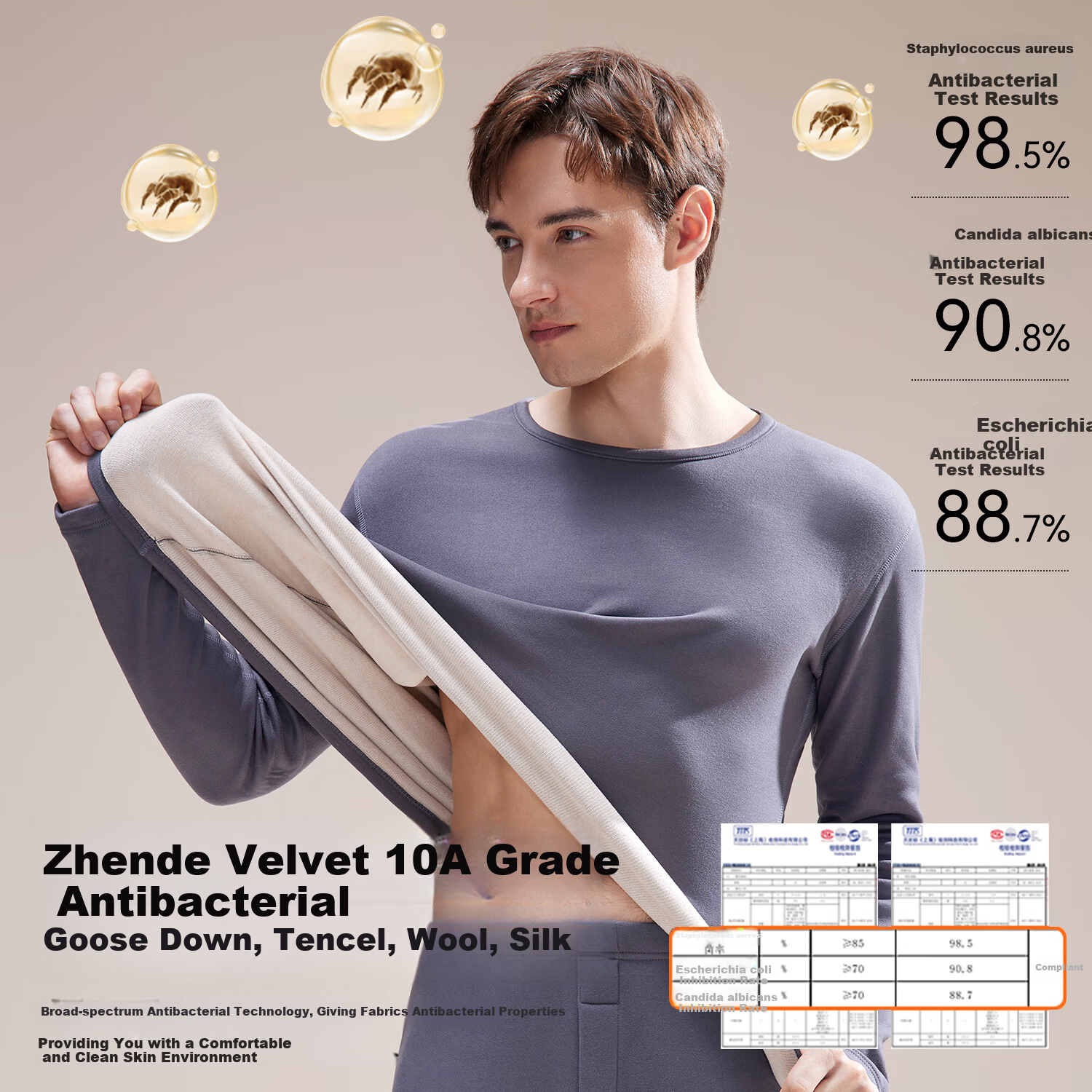 Urban Beauty [Goose Down Tencel] Thermal Underwear Men Autumn Winter German Velvet Wool Anti-Static Autumn Clothes and Pants Base Layer Set