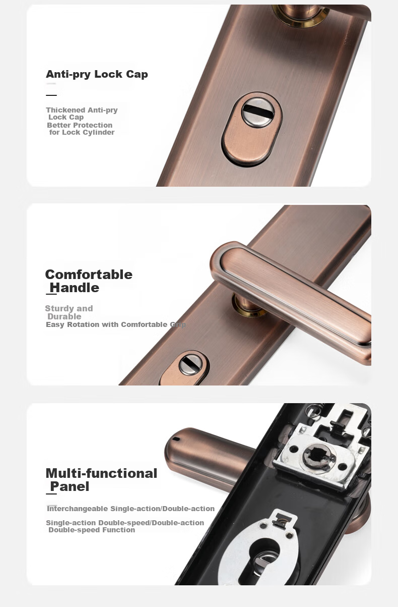 Chugong Door Handle Anti-theft Door Lock Pull Handle Pry-resistant Entry Door Lock Handle Red Bronze (Excluding Lock Body and Cylinder) 3