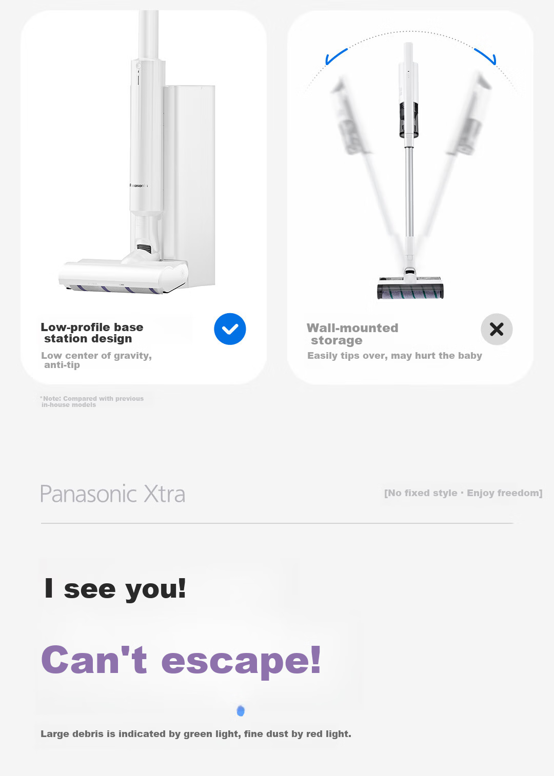 Panasonic Xtra Zero Zero Cordless Vacuum Cleaner Automatic Dust Collection Home Powerful Handheld Green Light Dust Detection Pet Hair Removal MC-KAX1W [60 Days No Trash Emptying] 15