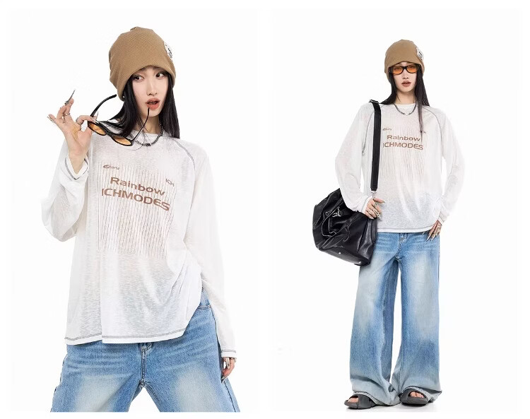 ICH MODE Lyocell Hassu Thread Long Sleeve T-Shirt Physical Sun Protection Cover-Up Women Summer Cooling Loose Top Pink M 19