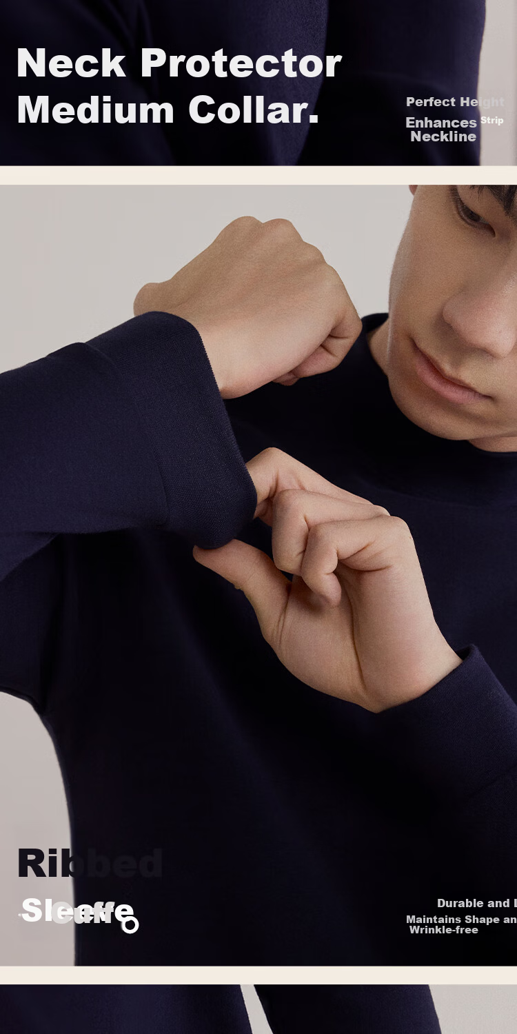 HLA Men's Autumn Cotton 210g 10A Antibacterial Mite-Resistant Thermal Underwear Top with Mid-Neck 9