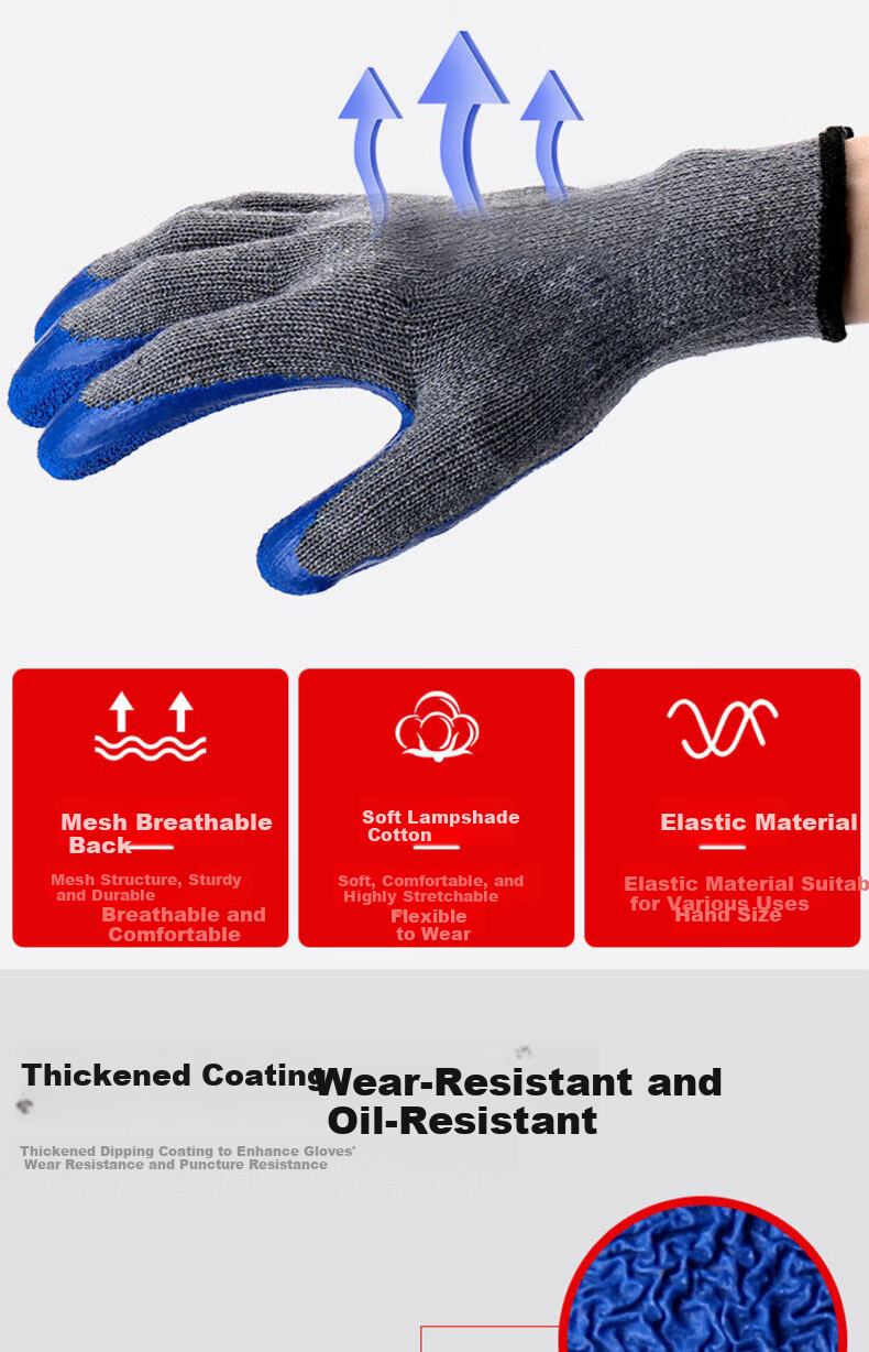 Laihui Dipped Wrinkle Gloves Anti-Slip Wear-Resistant Waterproof Industrial Work Gloves LH223 20 Pairs Pack 9
