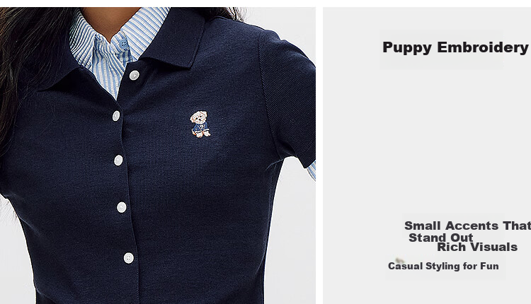 Semir Mall Same Style | Women's Summer Polo Shirt with Puppy Embroidery, Slim Fit, Straight Shoulder 2026 Simple Cardigan 101326115008 7