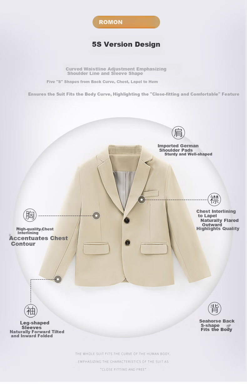 Luomeng Boys' British Style Formal Suit Spring And Autumn Casual Blazer, Beige, Size 110 4