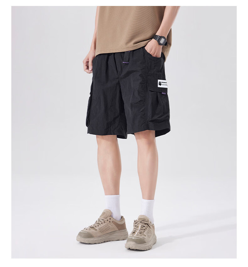 Fingercroxx IT American Style Loose Fit Work Shorts 2026 Summer Men's Lightweight Simple Quick-Dry Knee-Length Shorts Black 2XL 13
