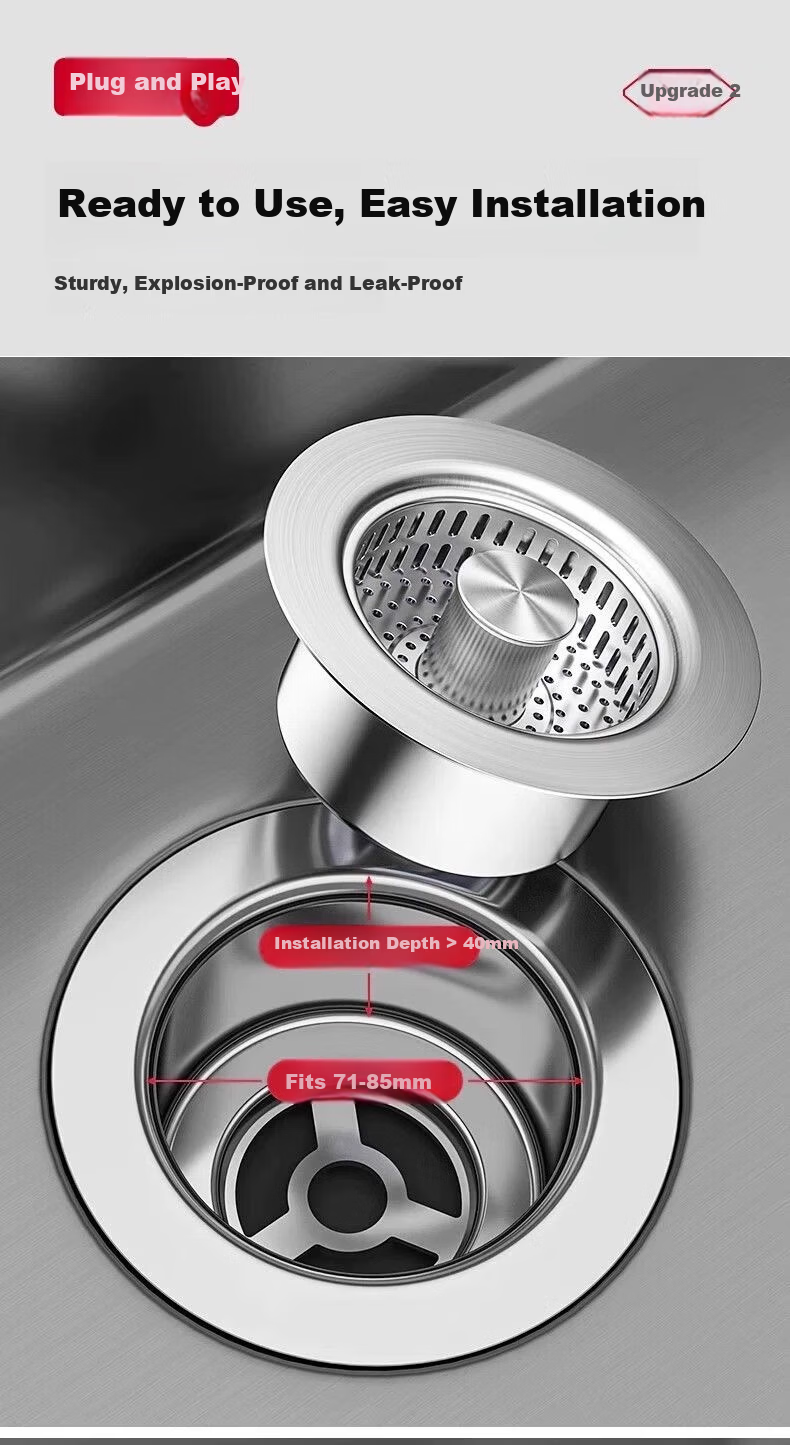 OPLSED [Germany] Stainless Steel Kitchen Sink Drain Accessory Leak-Proof Plug Filter Universal OP-TTX2001 7