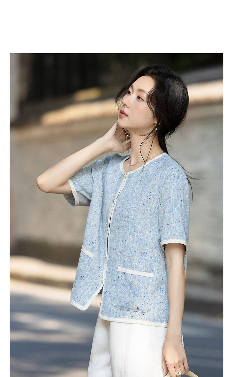 Demana French Elegance Summer Tweed Color-Block Ribbon Spliced Round Neck Loose Slimming Jacket for Women High-End Feel 11