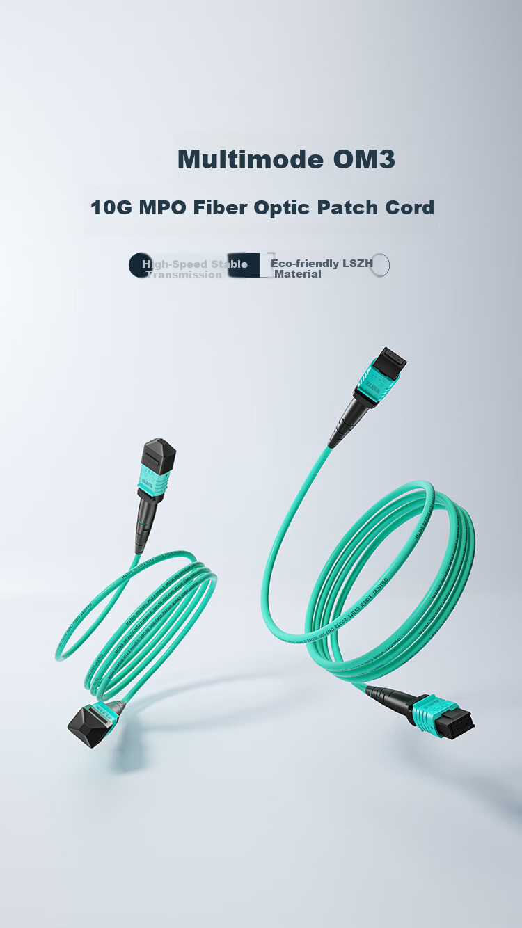 8-Core MPO-MPO Fiber Optic Patch Cord Female B Polarity Compatible MTP OM3 Multimode 10G/40G/100G Optical Module Bundle Fiber Cable 20m Q3-PP820 1