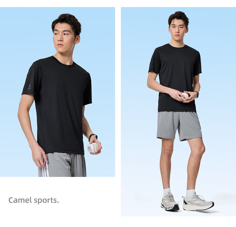 CAMEL Quick-Dry Sports T-Shirt Men Cooling Sun Protection Running Short Sleeve Top C16BAVL6021 Cold Moon Gray L 23