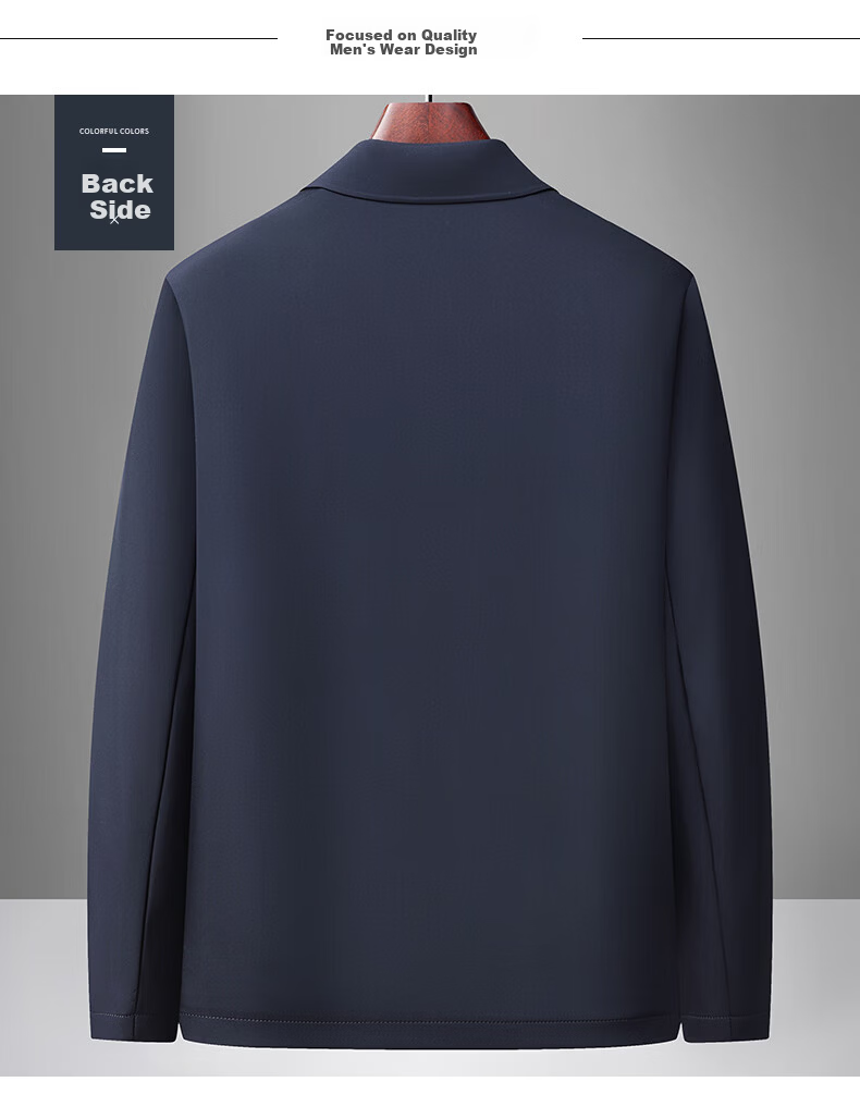 ROMON Executive Jacket Men's Spring and Autumn Casual Lapel Coat Middle-aged and Elderly Dad Style 2539 Black 4XL 10
