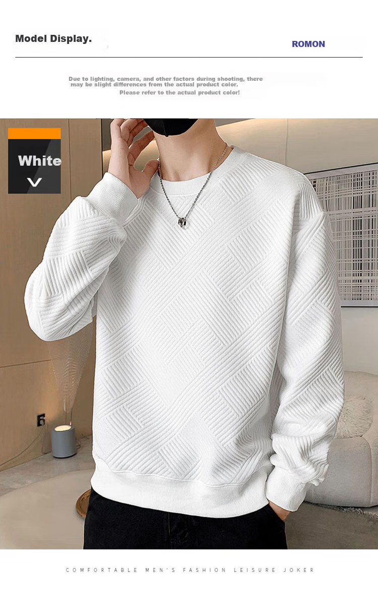 ROMON Men's Sweatshirt Spring and Autumn Casual Long Sleeve T-Shirt Jacket White 3XL 6