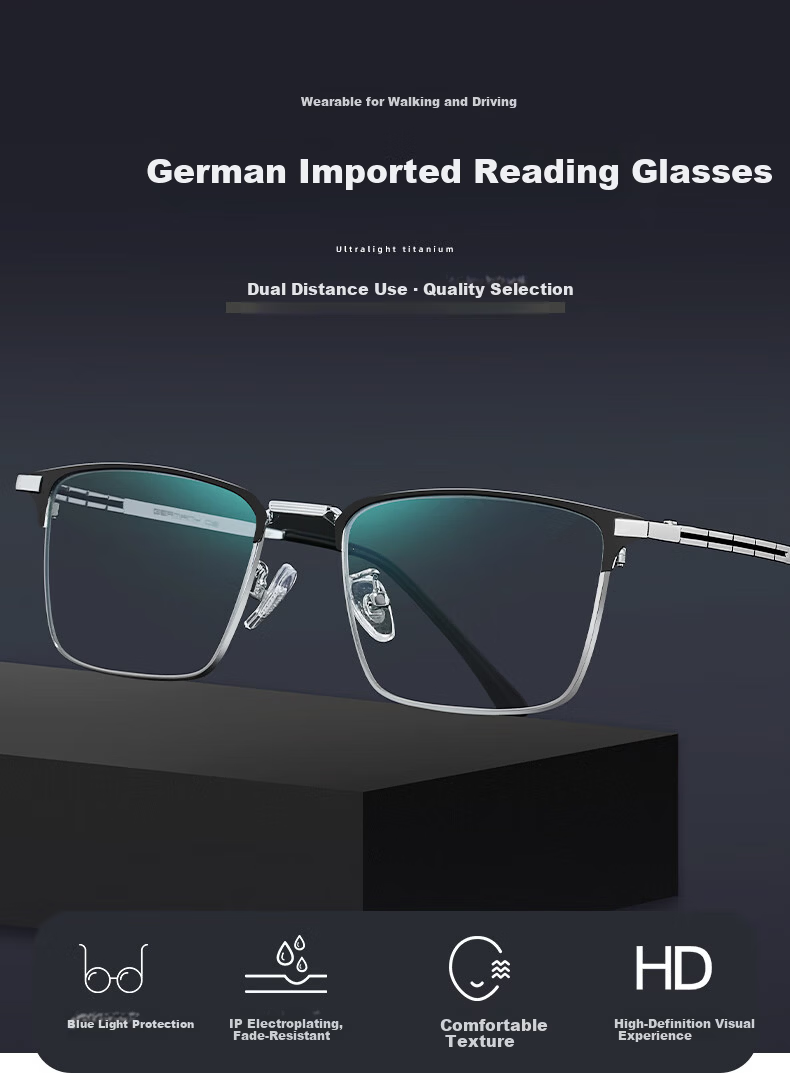 CAPONI German Imported Multifocal Anti-Blue Light Reading Glasses Unisex Genuine Ultra-Light Semi-Rimless Auto-Focus HD Eyewear 1