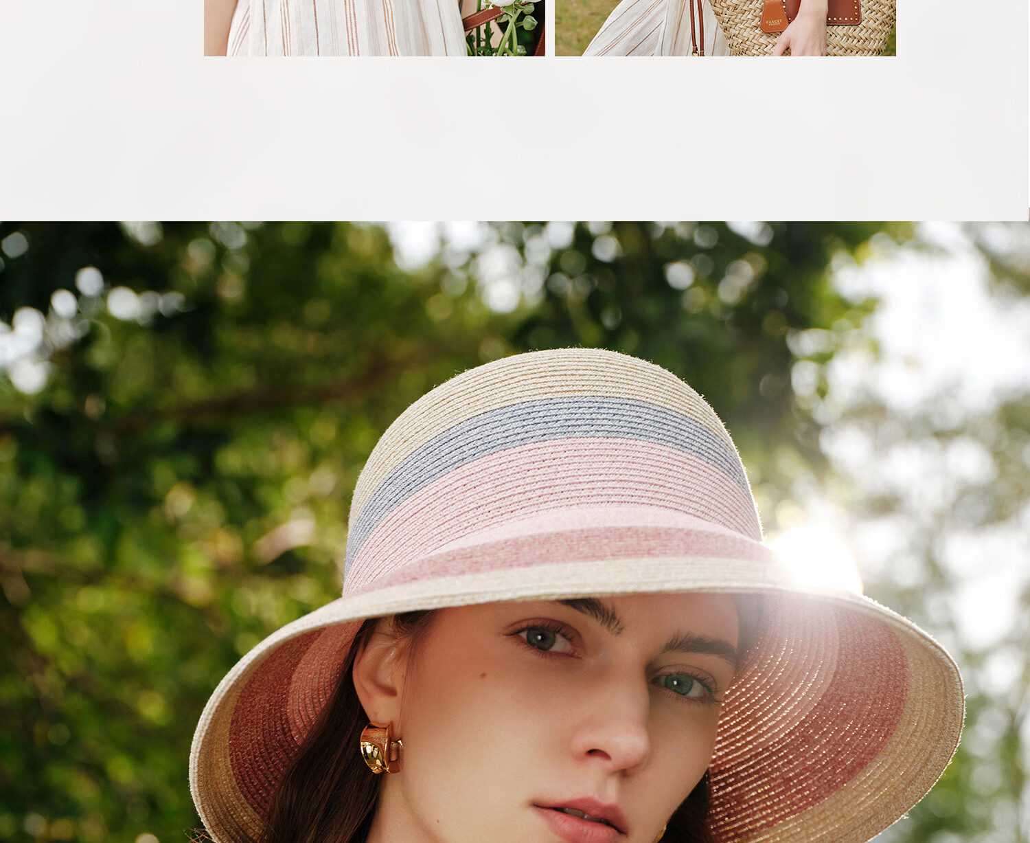 FANCET Women's Summer Straw Hat French Elegant Color-Block Wide Brim Sun Hat UV Protection Vacation Beach Hat 24