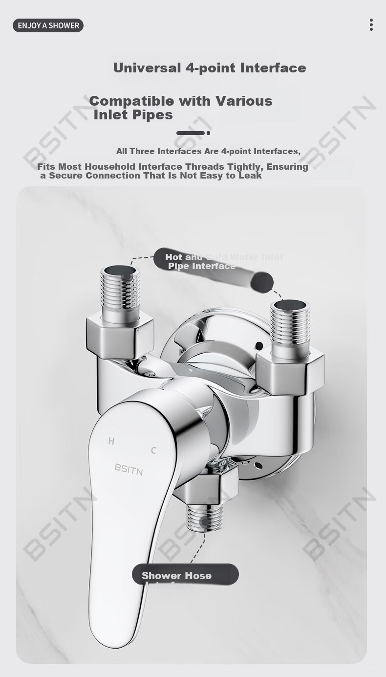 BSITN Simple Surface-Mounted Shower Set Small Apartment Copper Mixing Valve Shower Head Hose Bracket Complete Set Without Top Spray H024 8