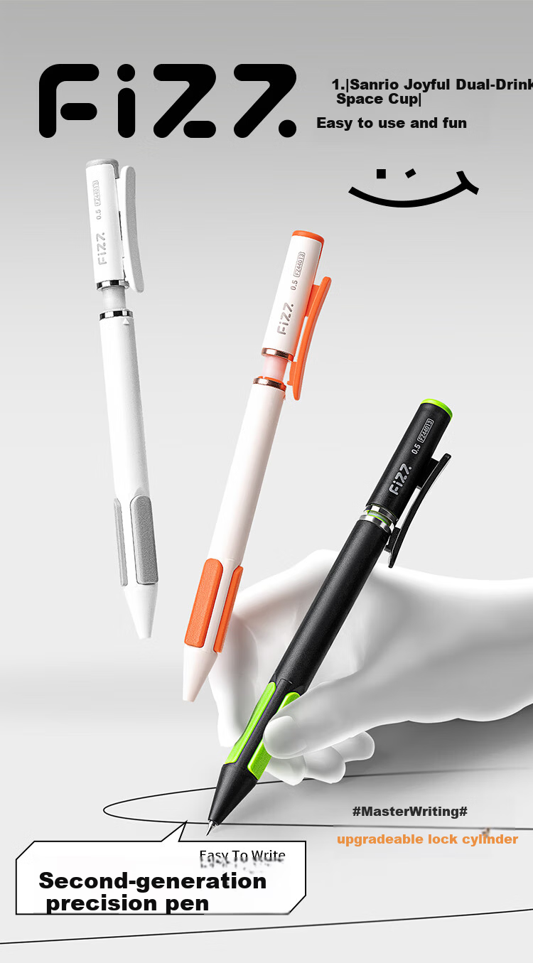Fizz 2nd Generation Precision Pen CS Dual Ballpoint Tip Black Technology Retractable Gel Pen Quick-Dry Smooth Anti-Drop Exam Writing Pen White for Middle and High School Students 1