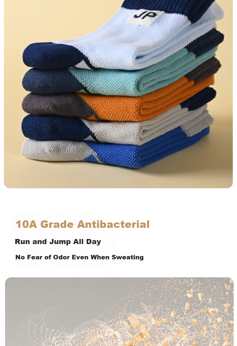 JEEP Kids Socks Summer 100% Cotton 10A Antibacterial Boys Mid-Calf Odor-Resistant Breathable Mesh Baby Socks 3