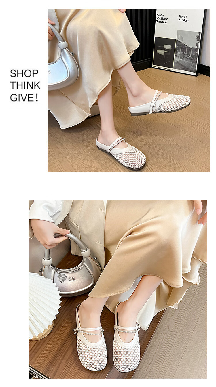 Cartelo Crocodile Women's Summer New Flat Hollow Out Fishnet Breathable Closed Toe Half Slippers Sandals 1788 Off-White Size 38 8