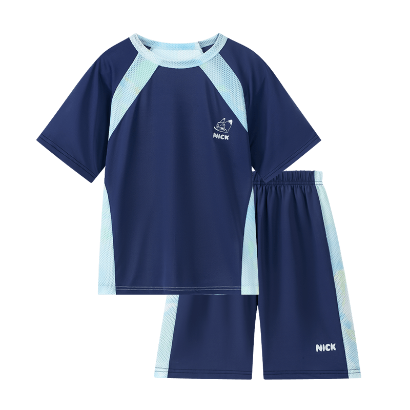 Disney Boys Quick-Dry Summer Set 2026 Sun Protection Ice Silk Mesh Short Sleeve T-Shirt and Shorts Two-Piece Set Navy Blue Size 130
