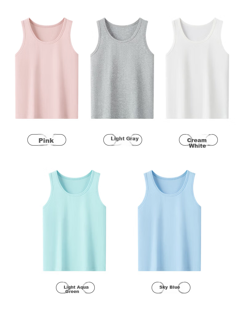 Hengyuanxiang Kids Vest Unisex 7A Antibacterial Mite-Resistant Summer Thin Solid Cotton Sleeveless Base Layer Vest 9