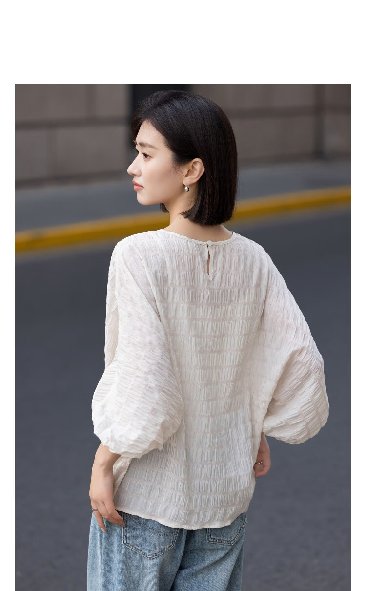 Demana "Ephemeral Dream" Summer Elegant Round Neck Raglan Batwing Sleeve Loose Slim Fit Petite Shirt for Women Premium Feel 14