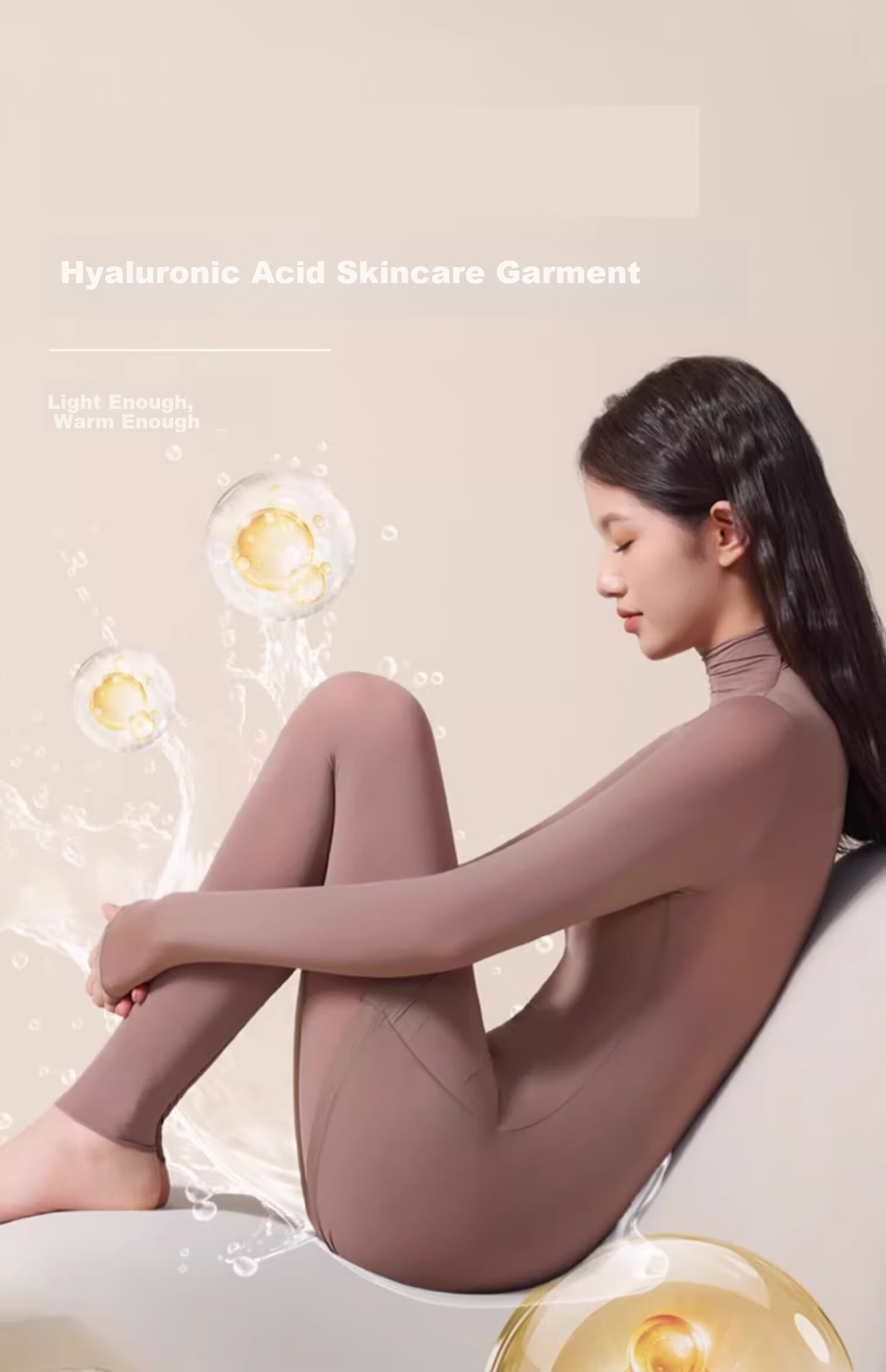 BOPRUIEY Hyaluronic Acid Thermal Underwear Women's Semi-High Neck Base Layer High Elastic Slim Seamless Moisturizing Skin Care Set 1