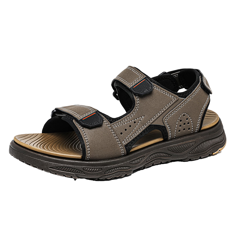 CARTELO Men's Sandals, Summer New Style, Breathable Beach Shoes for Outdoor Wear, Velcro River Tracing Shoes for Men, 1852 Brown, Size 41
