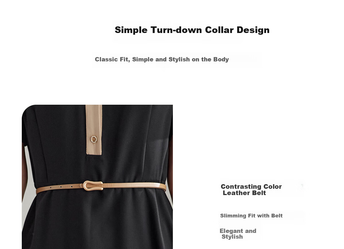 YUZHAOLIN Colorblock Short Sleeve Dress Women Waist Slim Elegant Fashion Lapel Little Black Dress (with Belt) Y52Q038 6