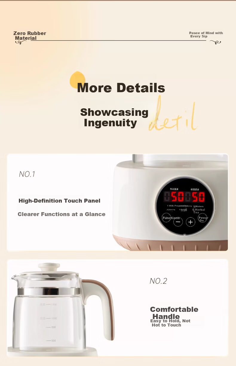 AUX YSW142 Glass Health Pot Automatic Milk Warmer Multifunctional Office Flower Tea Kettle Constant Temperature Electric Kettle Tea Cooker 316 Stainless Steel Base with Filter 17