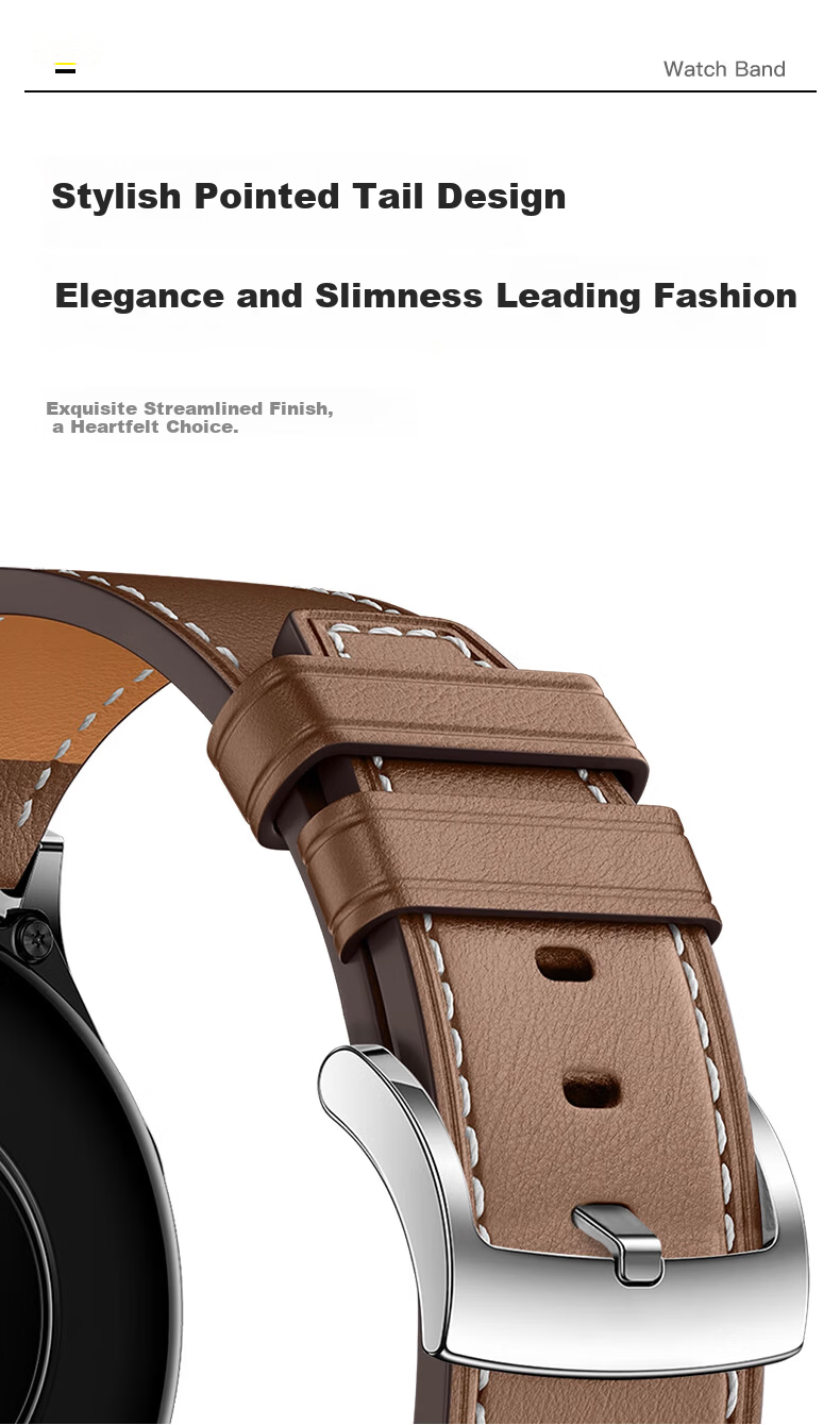 Binghong Genuine Leather Watch Strap for Huawei GT6 GT5 GT6 Pro GT5 Pro Watch Ultimate 2 Watch5 GT4 3-Button Press White 46/22mm 5