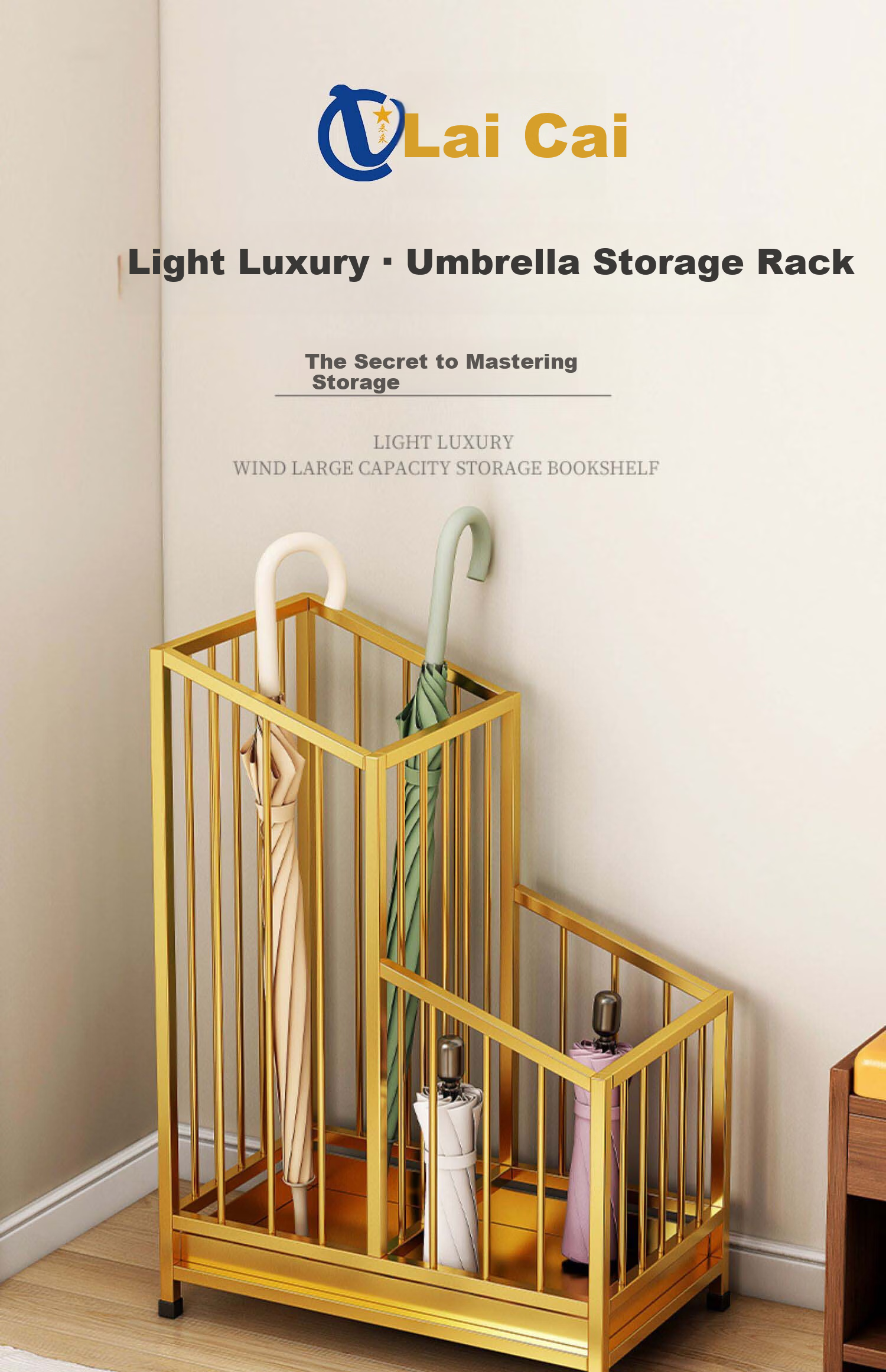 Laicai Umbrella Stand Storage Rack Home Hotel Lobby Commercial Umbrella Storage Bucket Double Compartment Black Large LCX6 1
