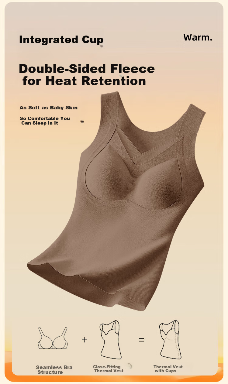 MiiOW Women's Thermal Vest Innerwear with Cashmere and Silk, Padded Camisole, Bra-Free, Fleece-Lined, Thickened, Coffee Color, 2XL 3