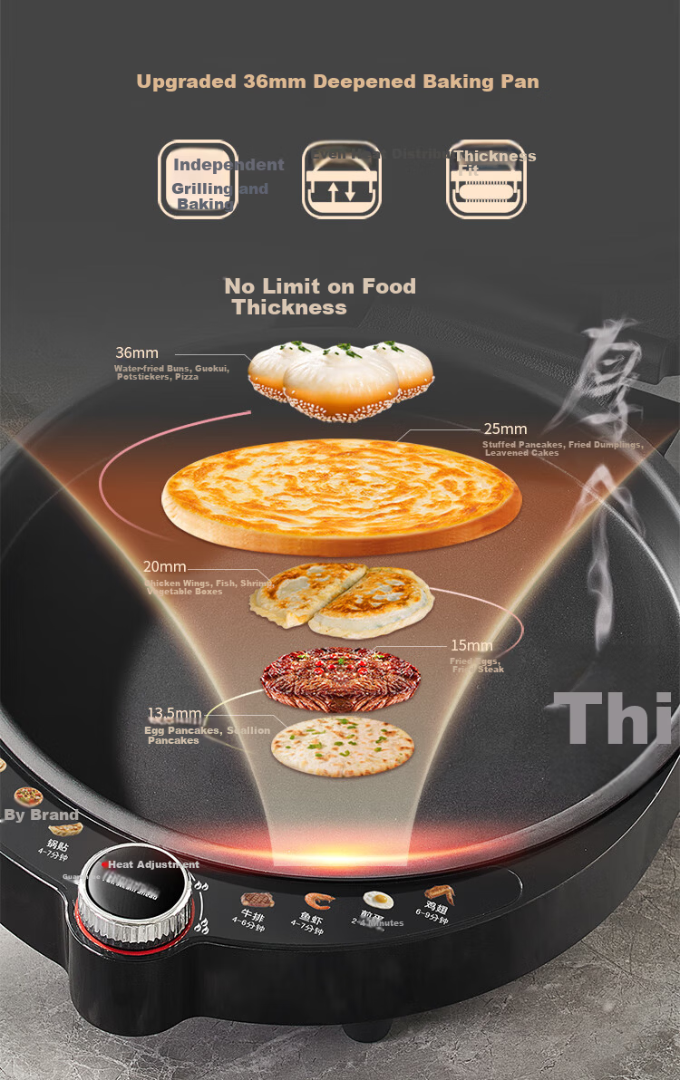 Liven Stainless Steel Electric Griddle for Home Use, Non-Coated, 38mm Deep, 1800W Double-Sided Heating, Pancake Maker, Uncoated Electric Frying Pan, Breakfast Machine LR-B3097 14