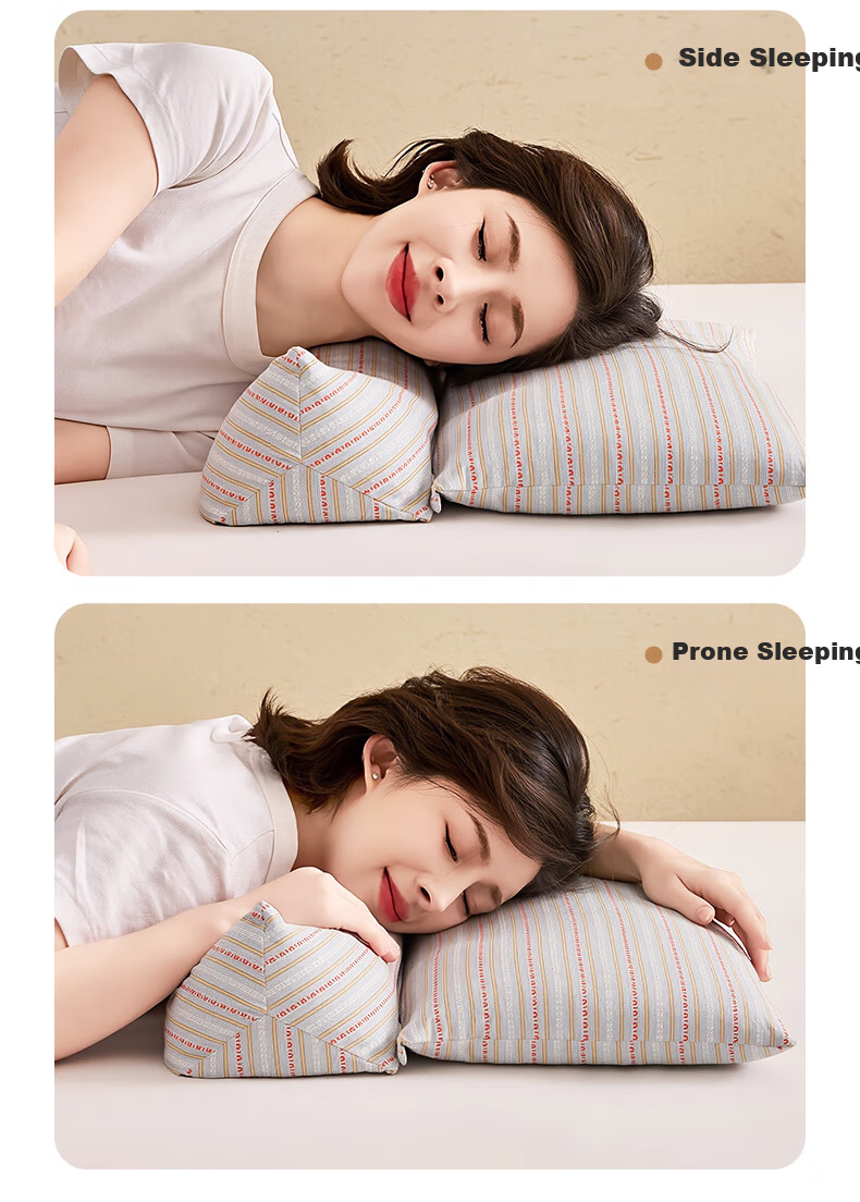 Grace Pure Cotton Triangular Traction Combination Pillow Buckwheat Pillow Cervical Pillow Buckwheat Husk Summer Pillow Neck Comfort Pillow 10